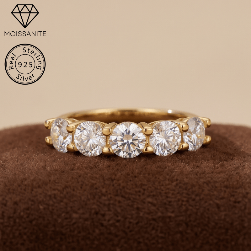 Women's 925 Silver Five White Moissanite Stylish Ring, Valentine's Gift